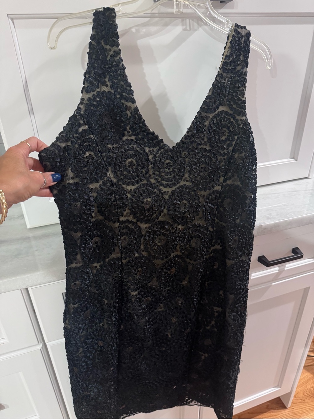 Black Beaded V-Neck Mini Dress — Evening Ready